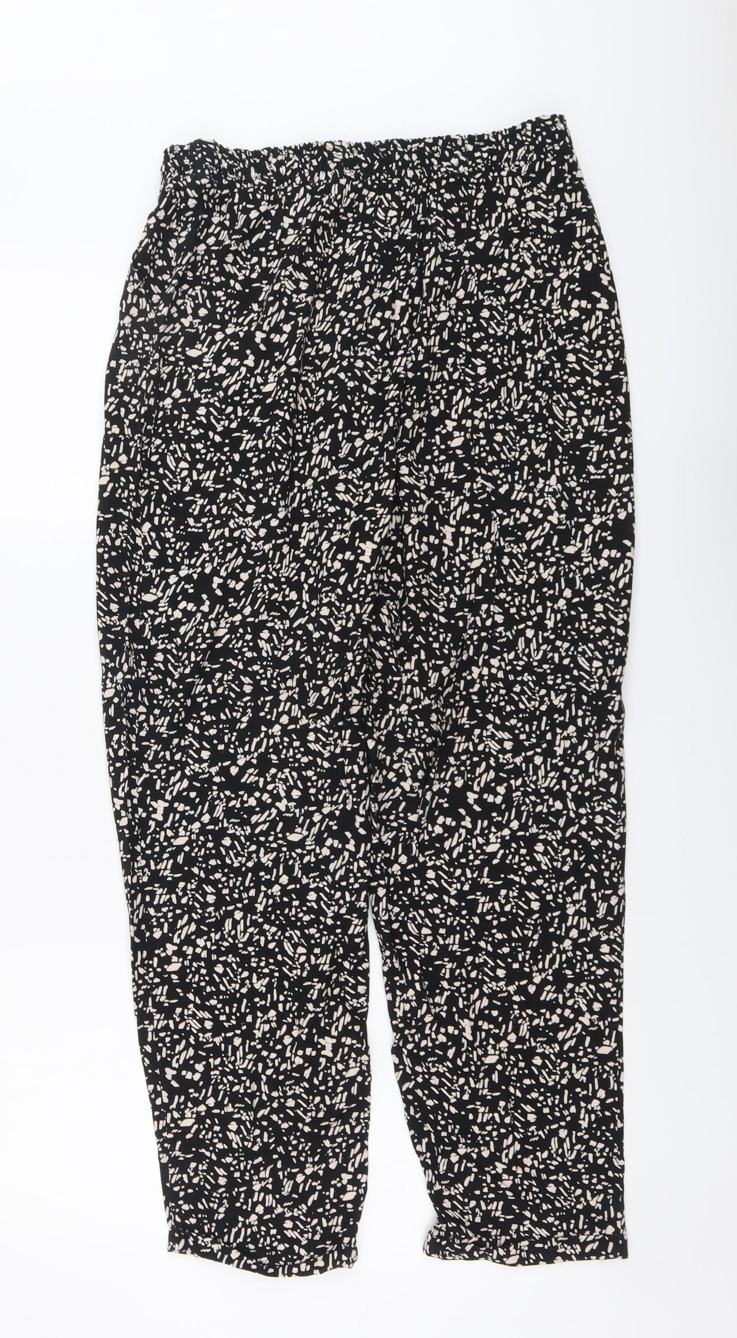 Primark Womens Black Geometric Viscose Trousers Size 12 L26 in Regular Drawstring