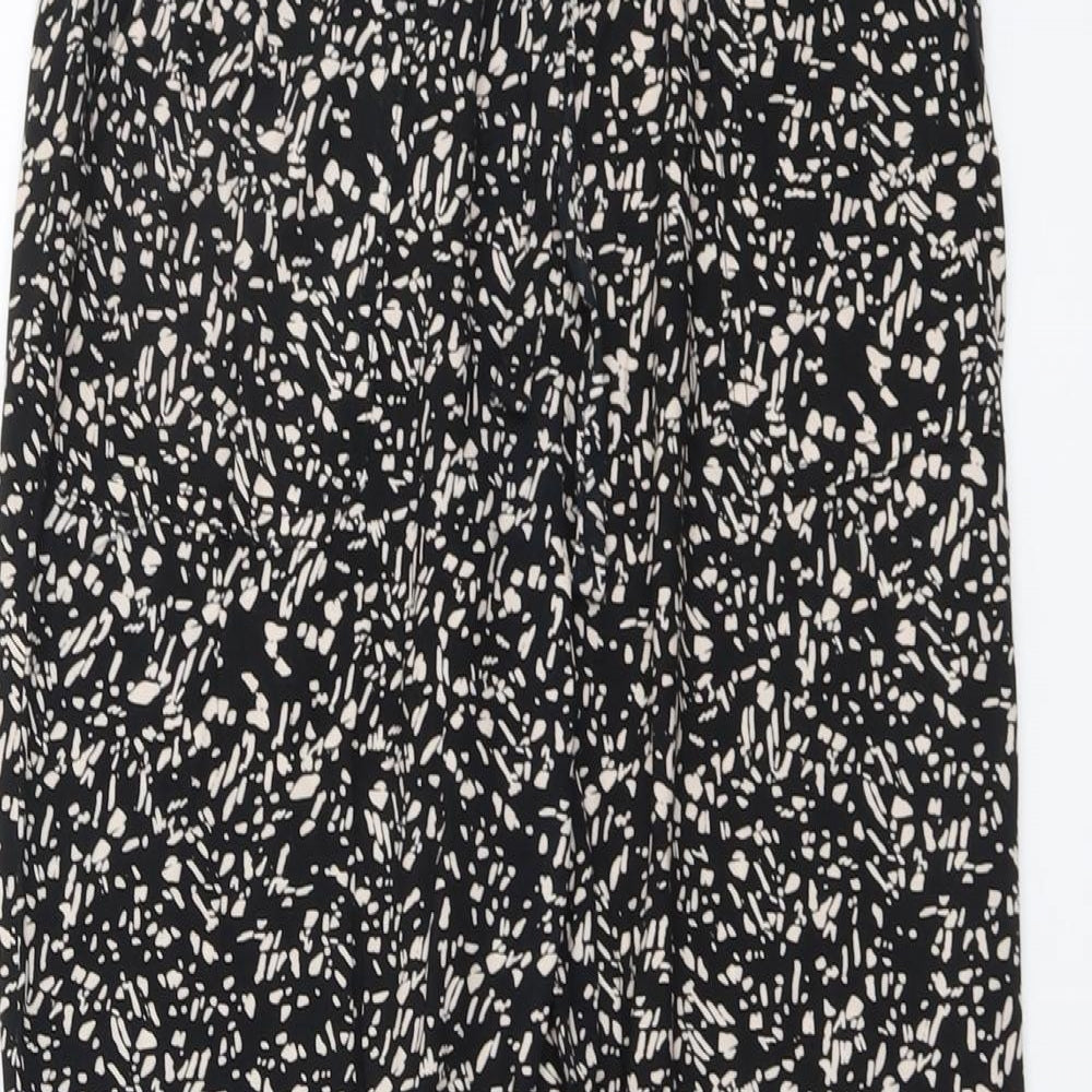 Primark Womens Black Geometric Viscose Trousers Size 12 L26 in Regular Drawstring