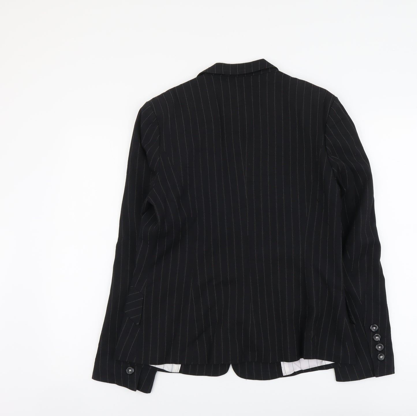 Marks and Spencer Womens Black Pinstripe Polyester Jacket Blazer Size 14