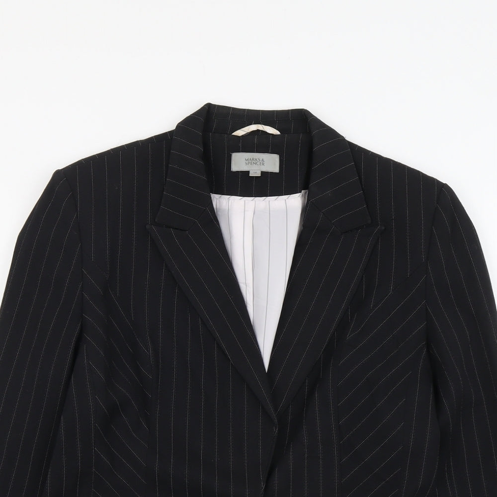 Marks and Spencer Womens Black Pinstripe Polyester Jacket Blazer Size 14