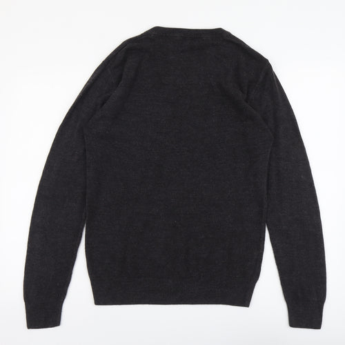 Easy Mens Grey V-Neck Acrylic Pullover Jumper Size M Long Sleeve
