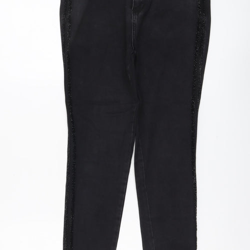 B.YOU Womens Black Cotton Skinny Jeans Size 10 L28 in Regular Button - Side Stripe Detail