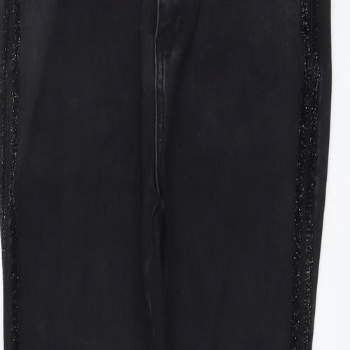 B.YOU Womens Black Cotton Skinny Jeans Size 10 L28 in Regular Button - Side Stripe Detail