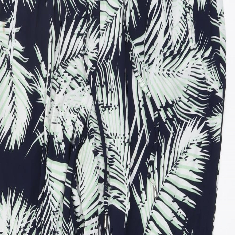 F&F Womens Beige Geometric Viscose Trousers Size 8 L27 in Regular Drawstring - Leaf Print