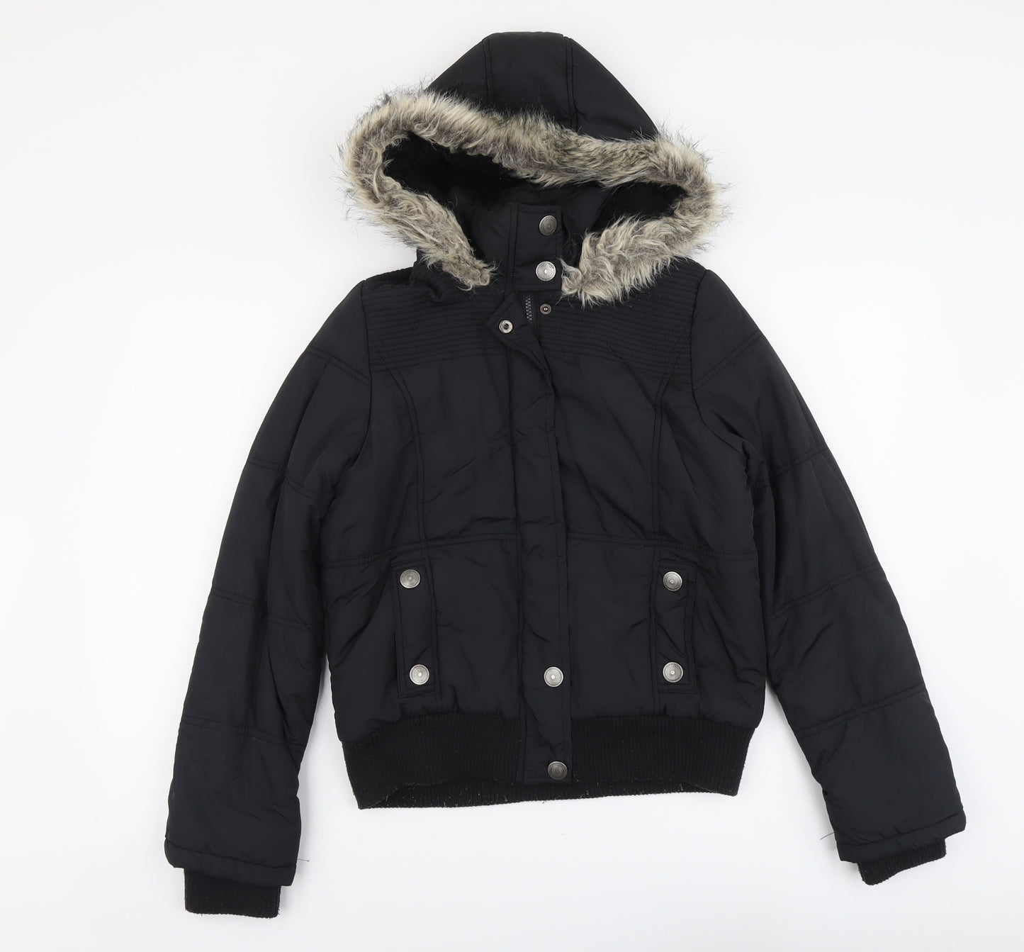 Denim & Co. Womens Black Parka Coat Size 10 Zip