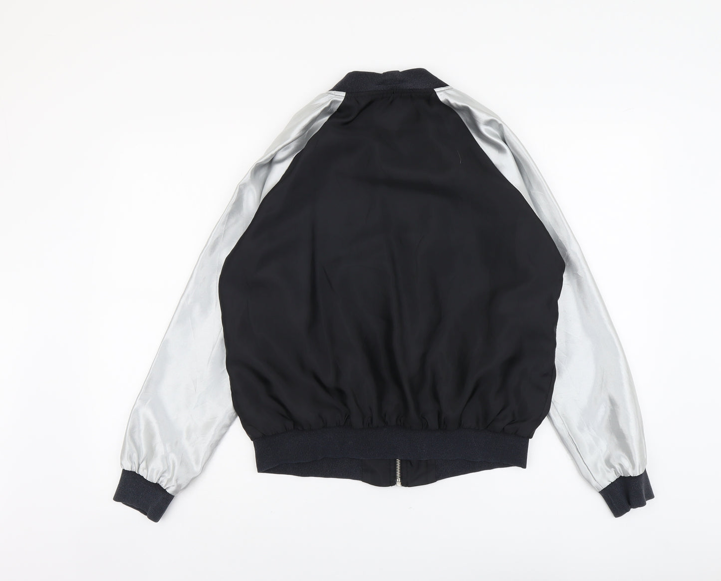 New Look Womens Black Bomber Jacket Jacket Size 12 Zip - Flower Detail