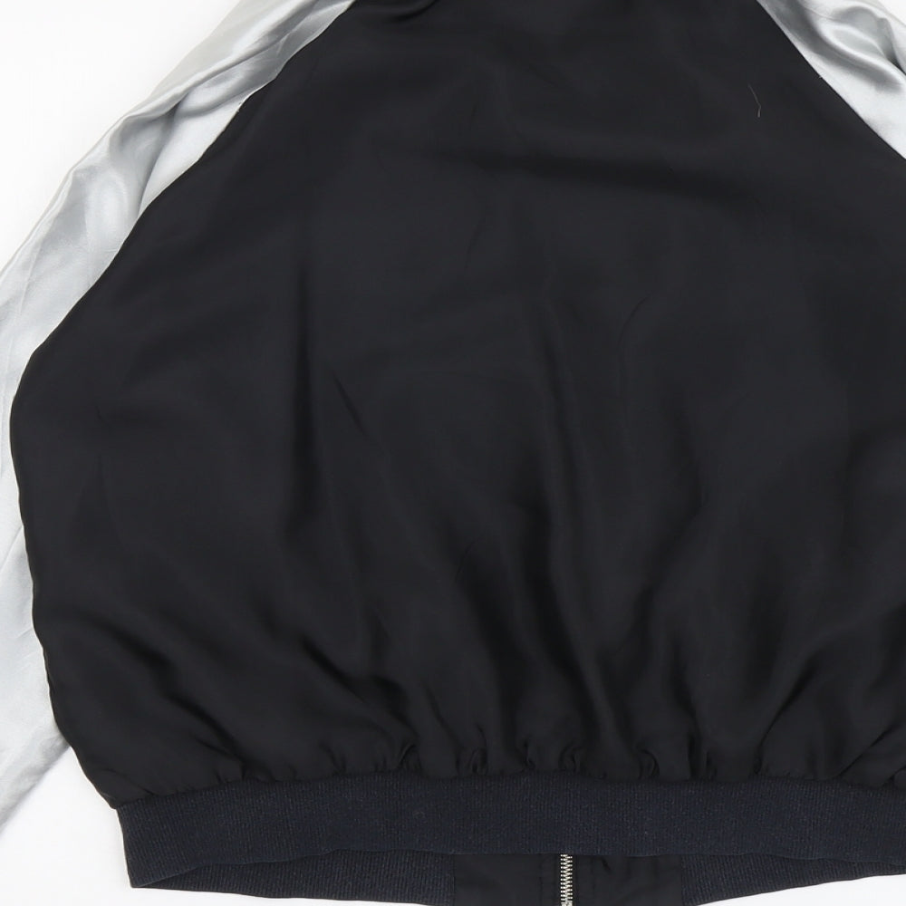 New Look Womens Black Bomber Jacket Jacket Size 12 Zip - Flower Detail