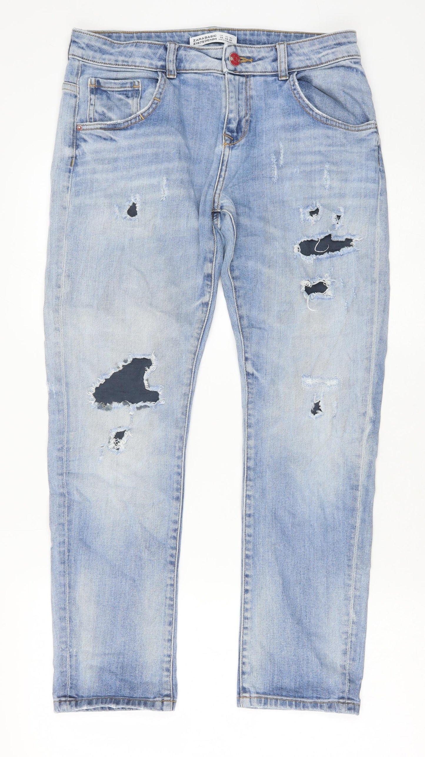 Zara Womens Blue Cotton Straight Jeans Size 8 Regular Zip