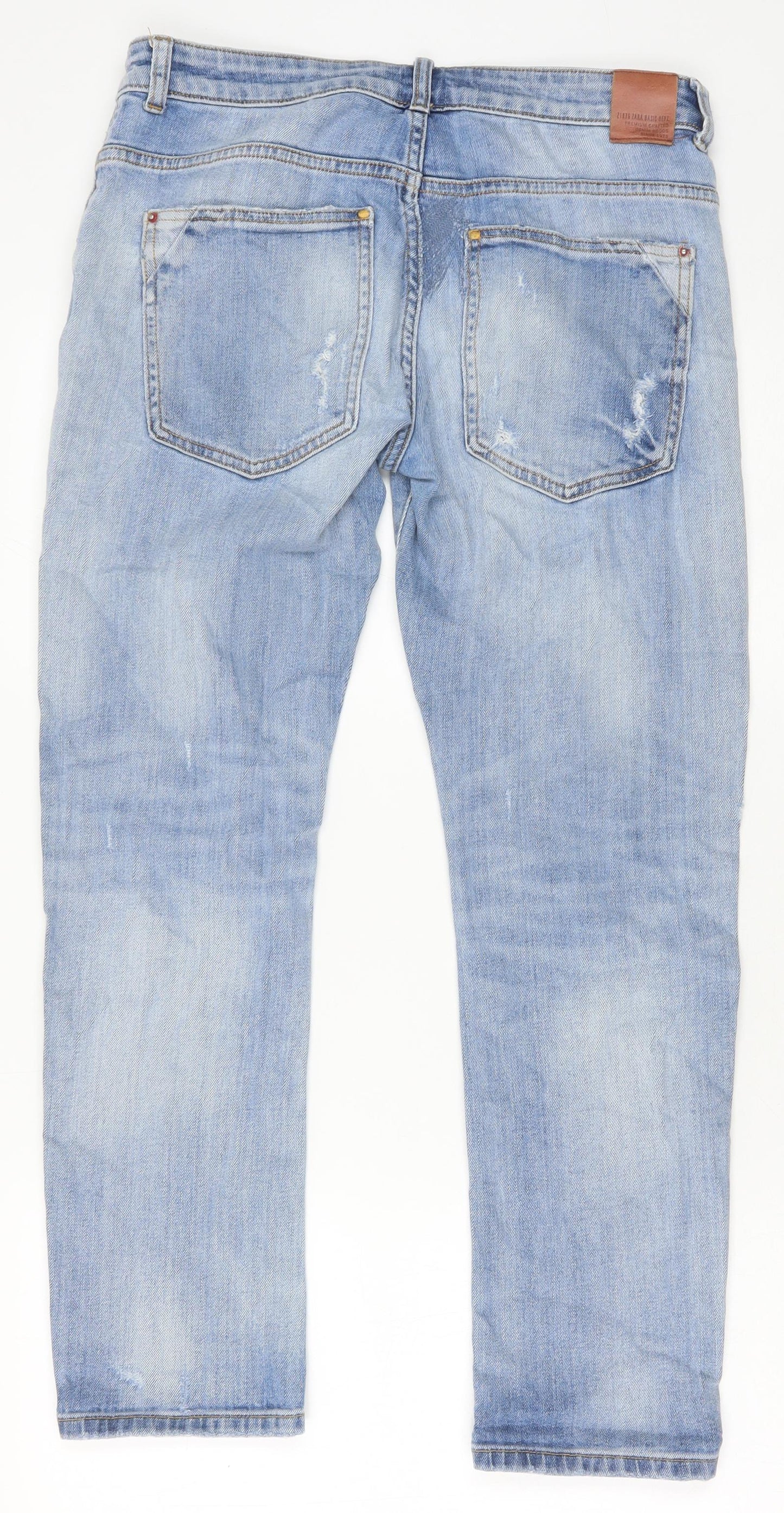 Zara Womens Blue Cotton Straight Jeans Size 8 Regular Zip