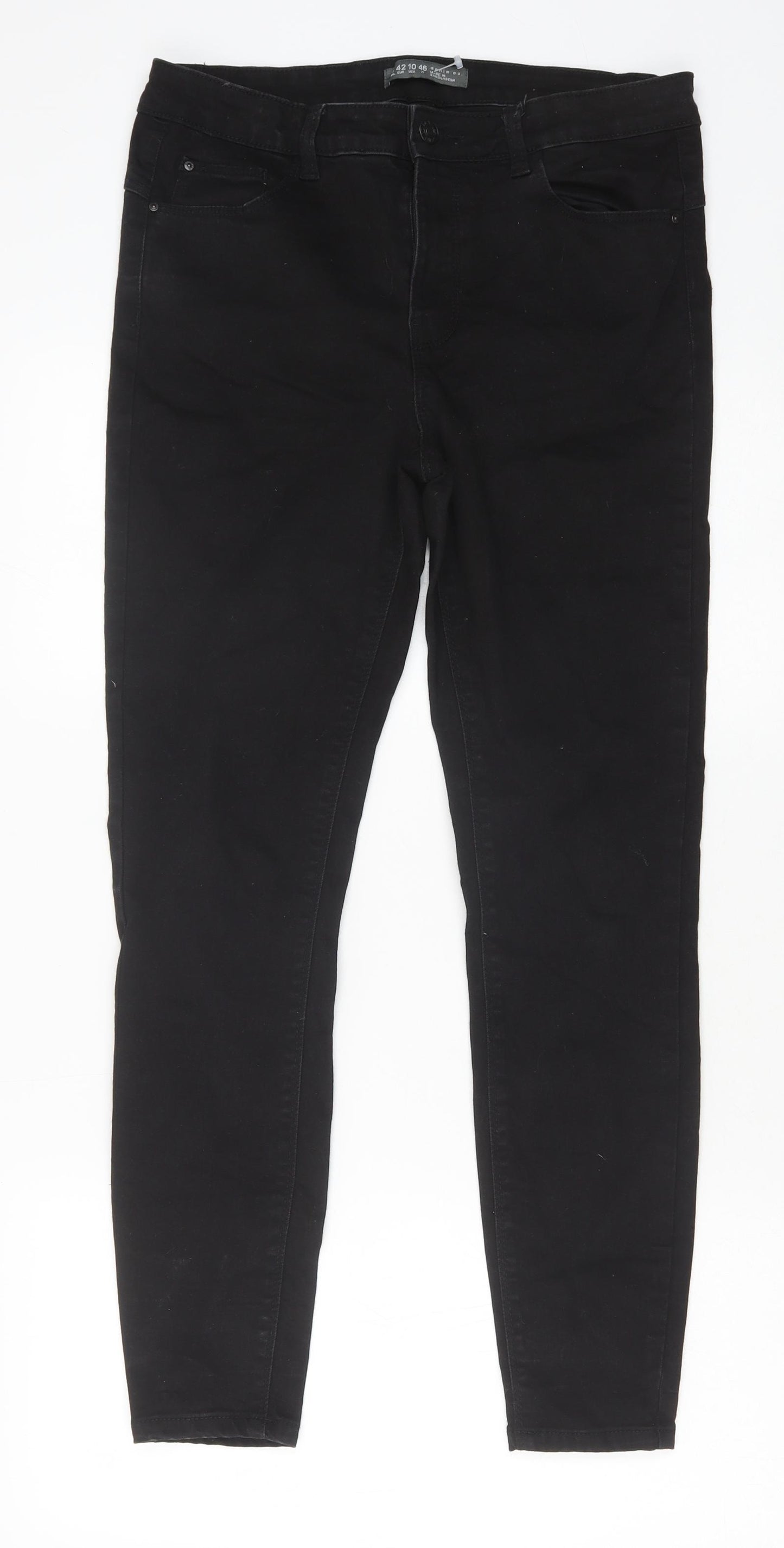 Primark Womens Black Cotton Skinny Jeans Size 14 Slim Zip