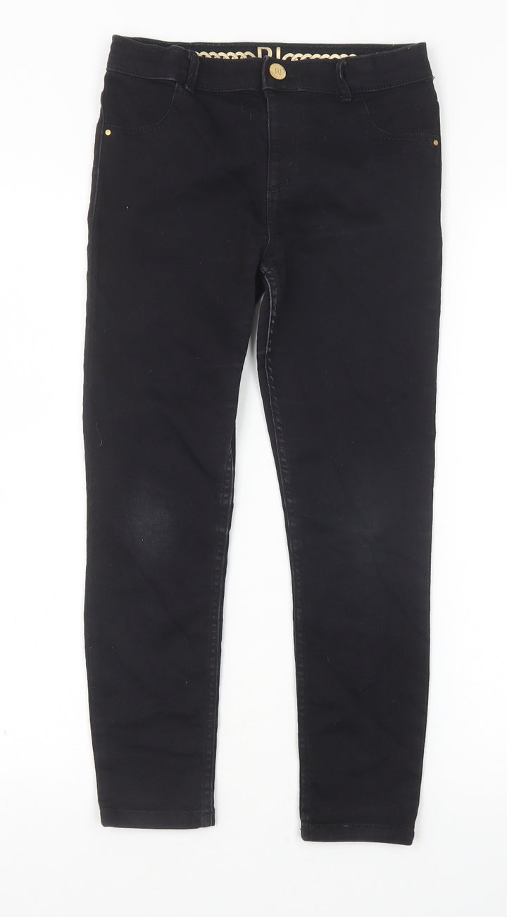 River Island Girls Black Cotton Skinny Jeans Size 9 Years Slim Zip