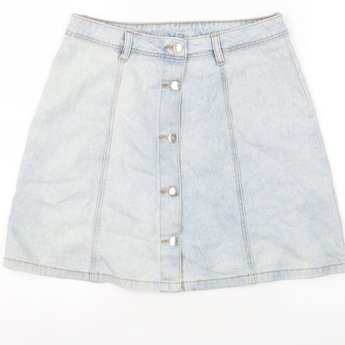 Divided by H&M Womens Blue Cotton A-Line Skirt Size 12 Button