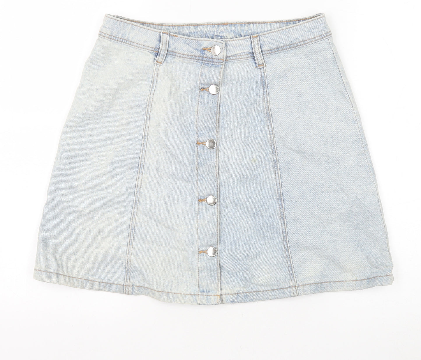 Divided by H&M Womens Blue Cotton A-Line Skirt Size 12 Button