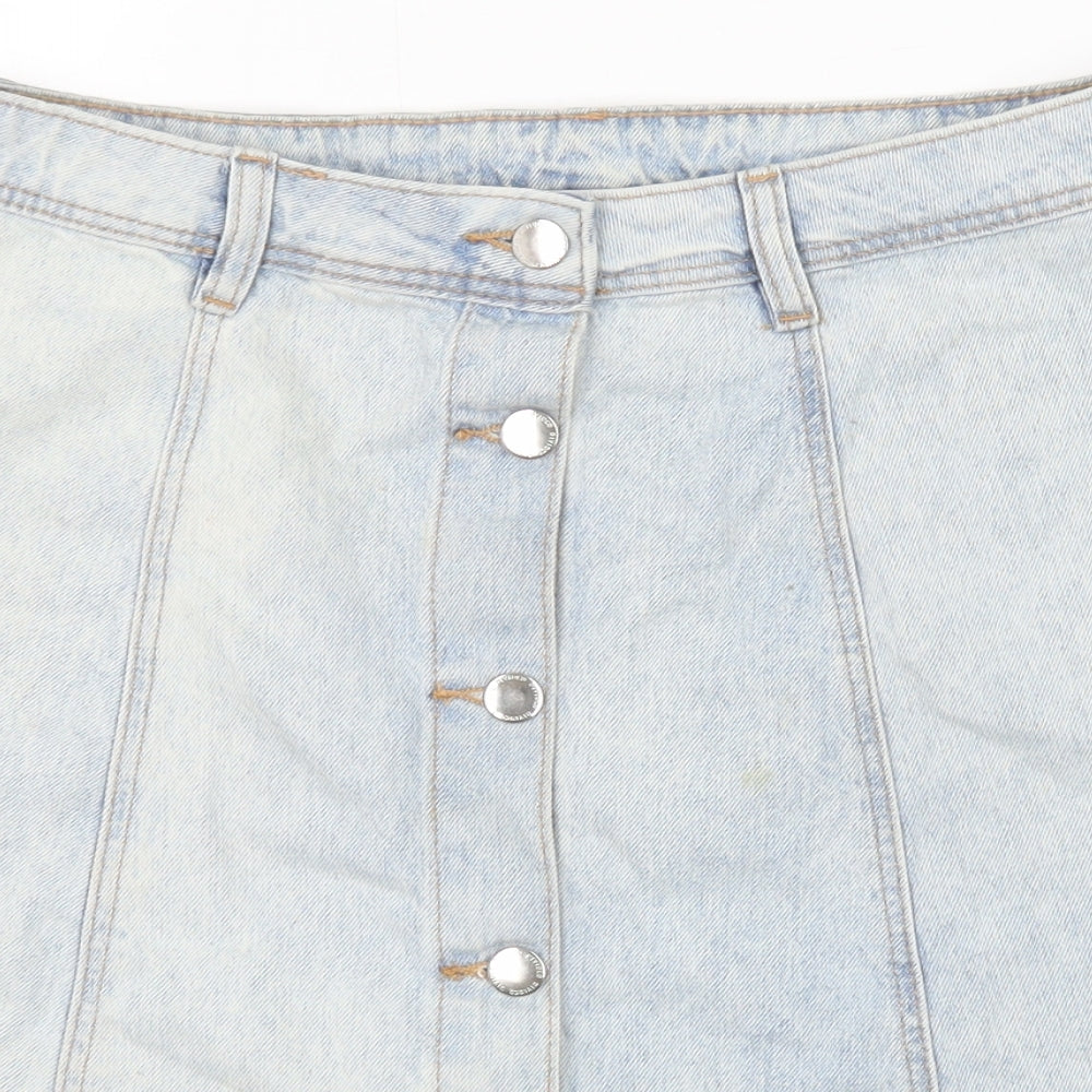 Divided by H&M Womens Blue Cotton A-Line Skirt Size 12 Button