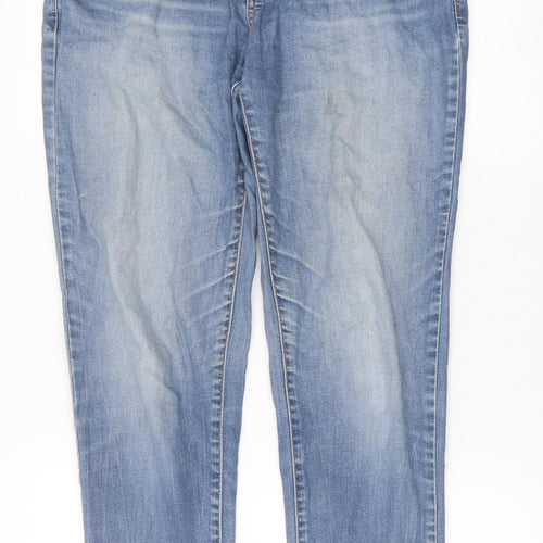 New Look Womens Blue Cotton Straight Jeans Size 12 Slim Zip