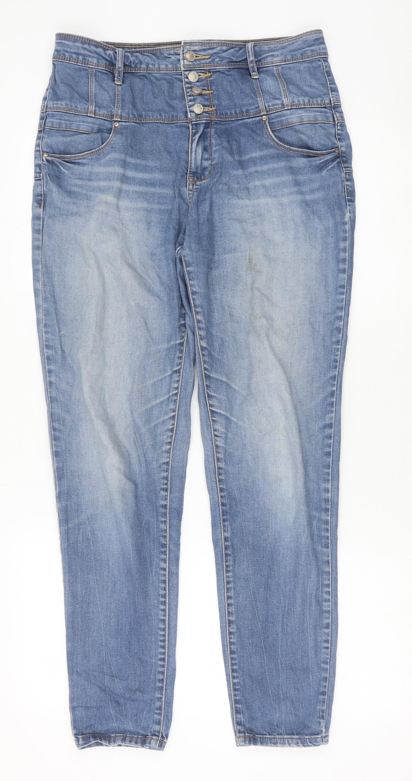 New Look Womens Blue Cotton Straight Jeans Size 12 Slim Zip