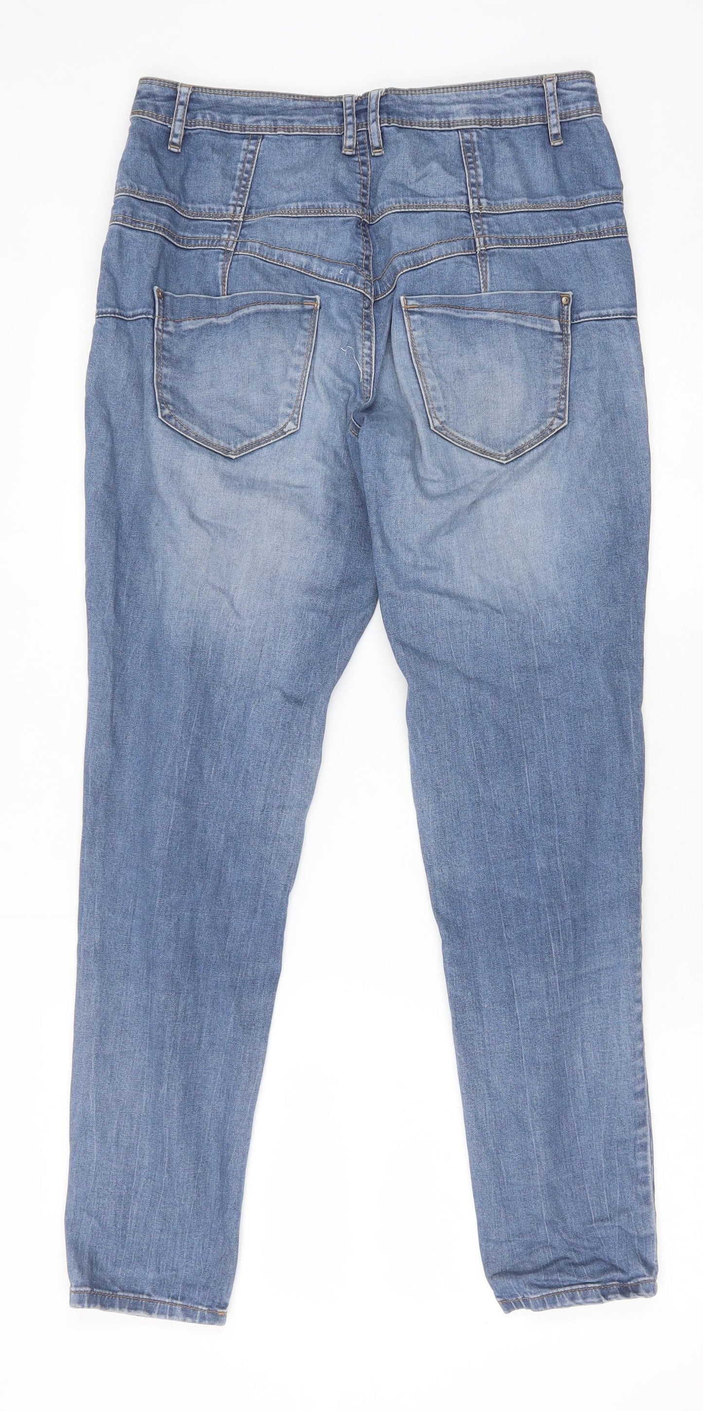 New Look Womens Blue Cotton Straight Jeans Size 12 Slim Zip