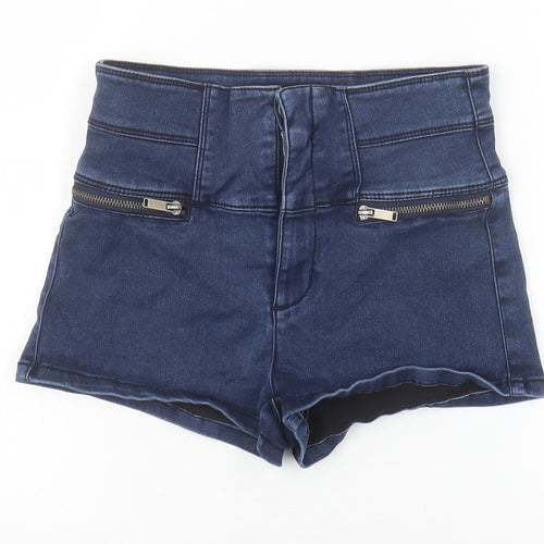 FOREVER 21 Womens Blue Cotton Hot Pants Shorts Size 26 in Regular Zip