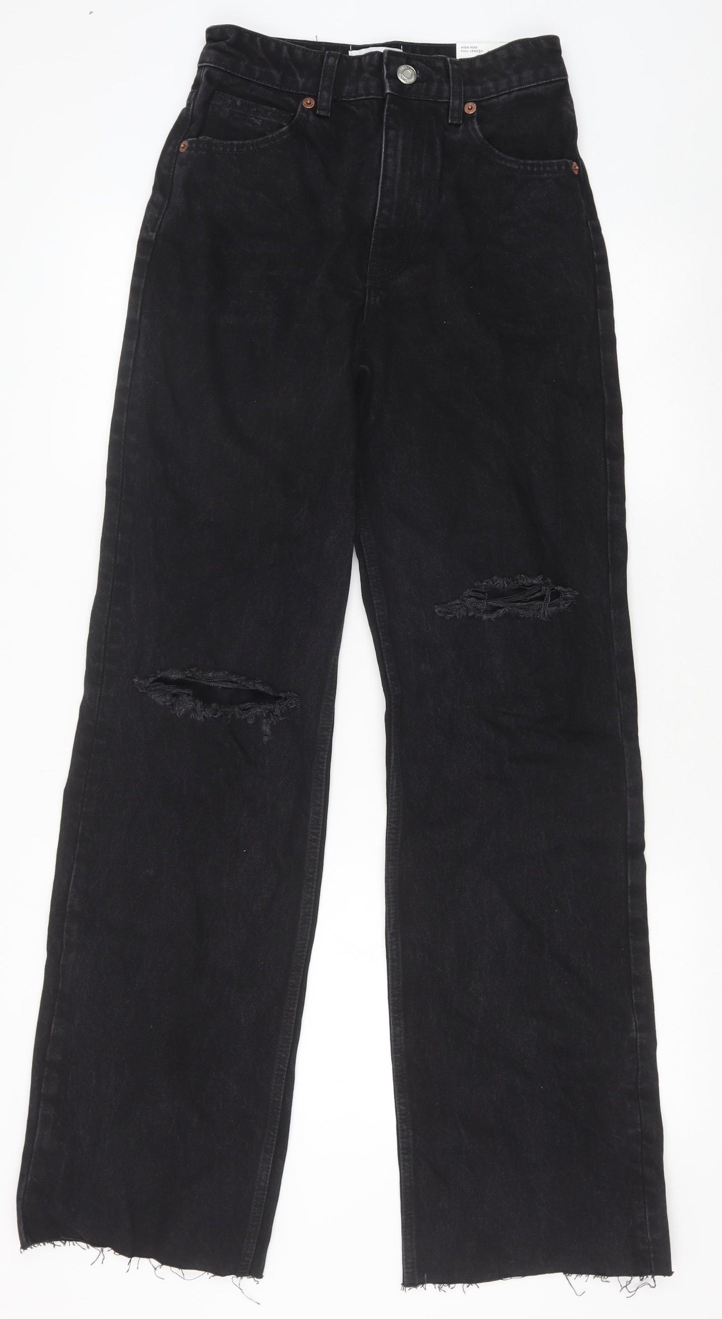 Zara Womens Black Cotton Wide-Leg Jeans Size 8 Regular Zip