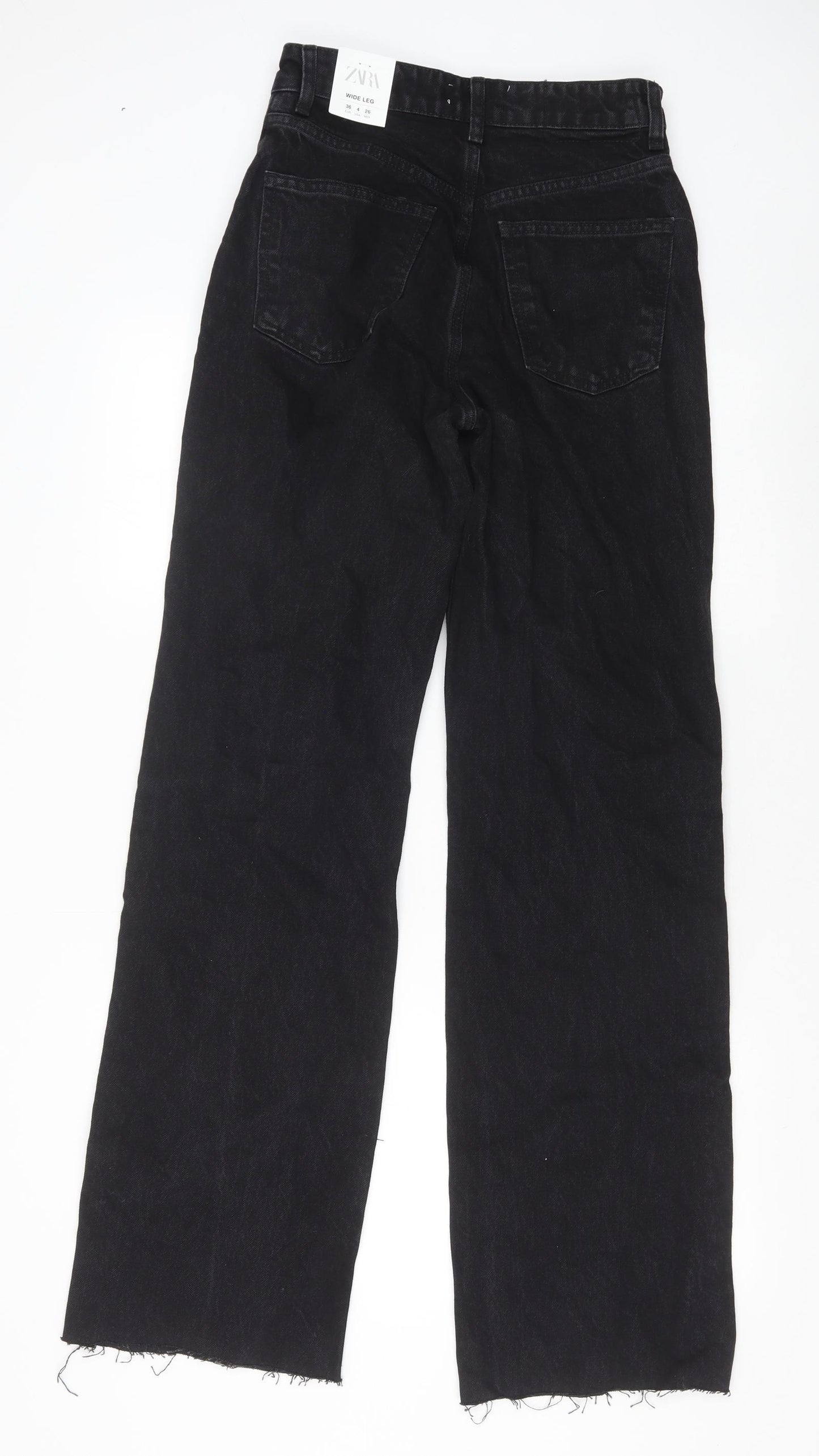 Zara Womens Black Cotton Wide-Leg Jeans Size 8 Regular Zip