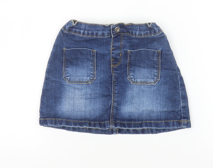 Denim 365 Girls Blue Cotton Mini Skirt Size 3-4 Years Regular Button