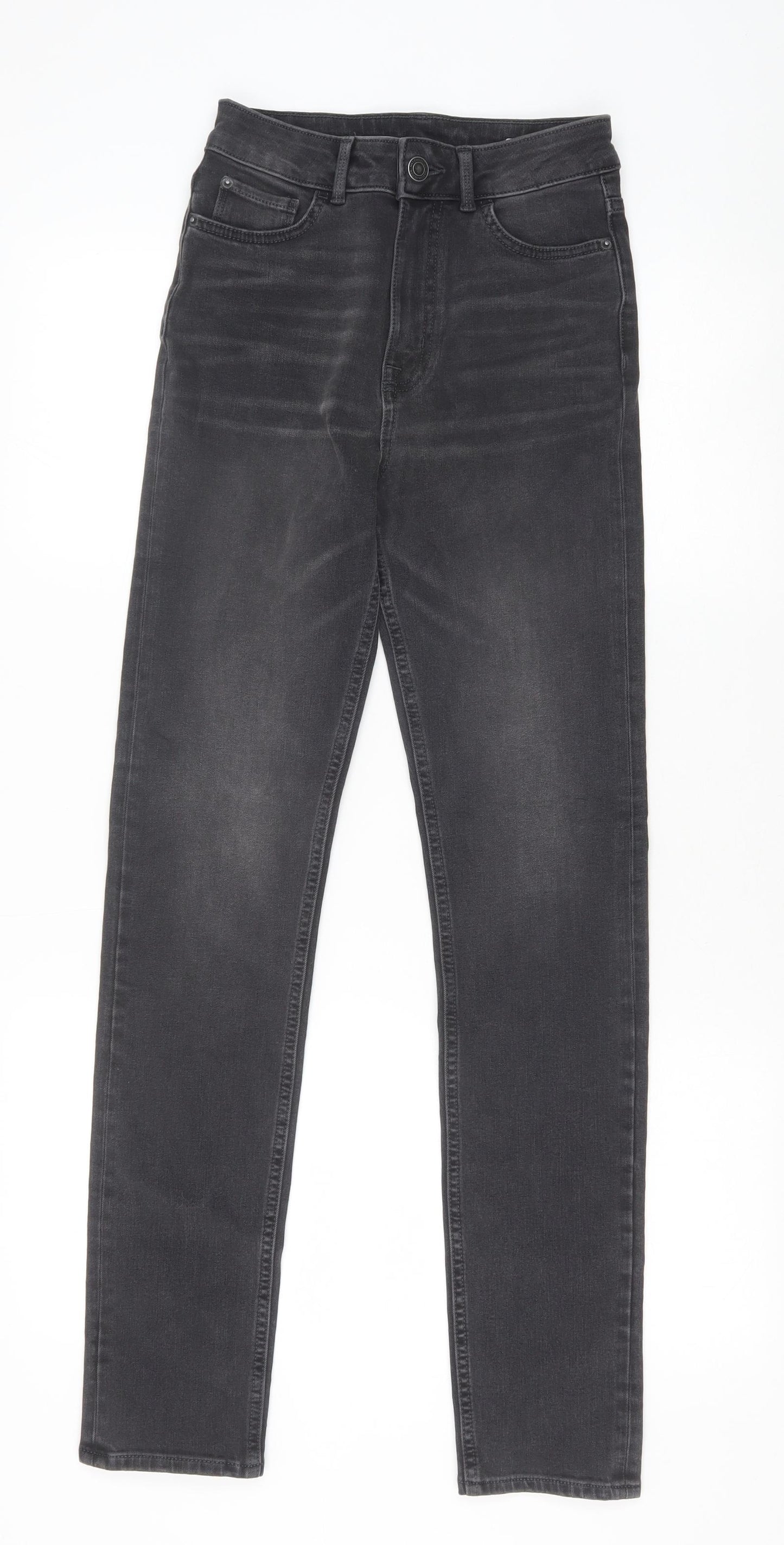 Marks and Spencer Womens Grey Cotton Skinny Jeans Size 6 Slim Zip