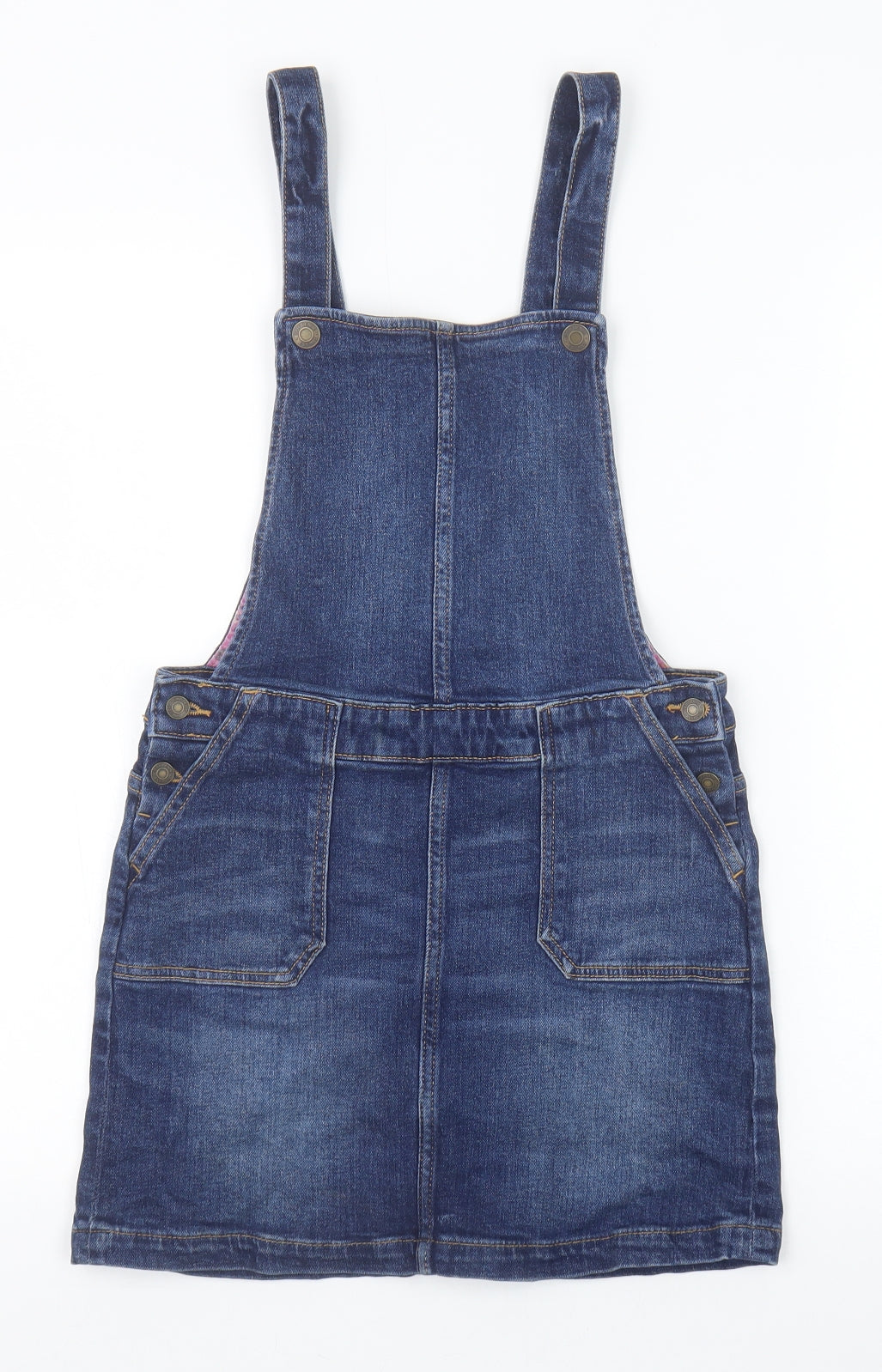 Gap Girls Blue Cotton Pinafore/Dungaree Dress Size 10-11 Years Square Neck Button