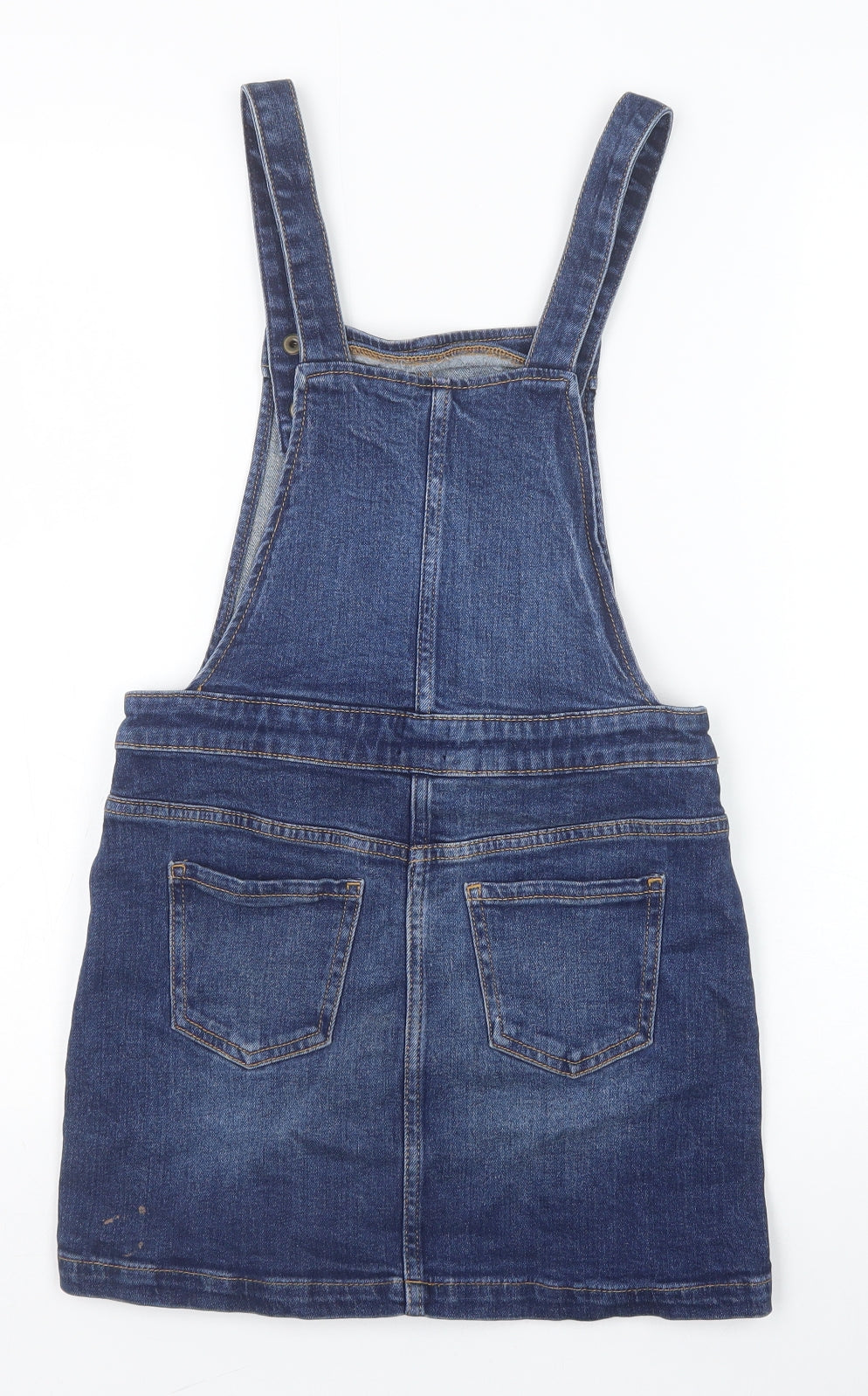 Gap Girls Blue Cotton Pinafore/Dungaree Dress Size 10-11 Years Square Neck Button