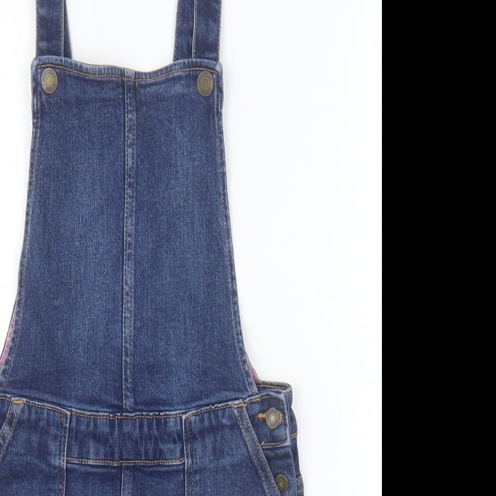 Gap Girls Blue Cotton Pinafore/Dungaree Dress Size 10-11 Years Square Neck Button