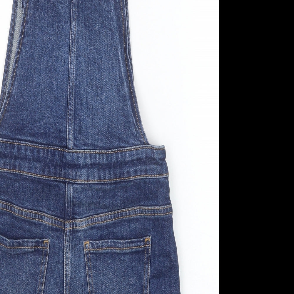 Gap Girls Blue Cotton Pinafore/Dungaree Dress Size 10-11 Years Square Neck Button