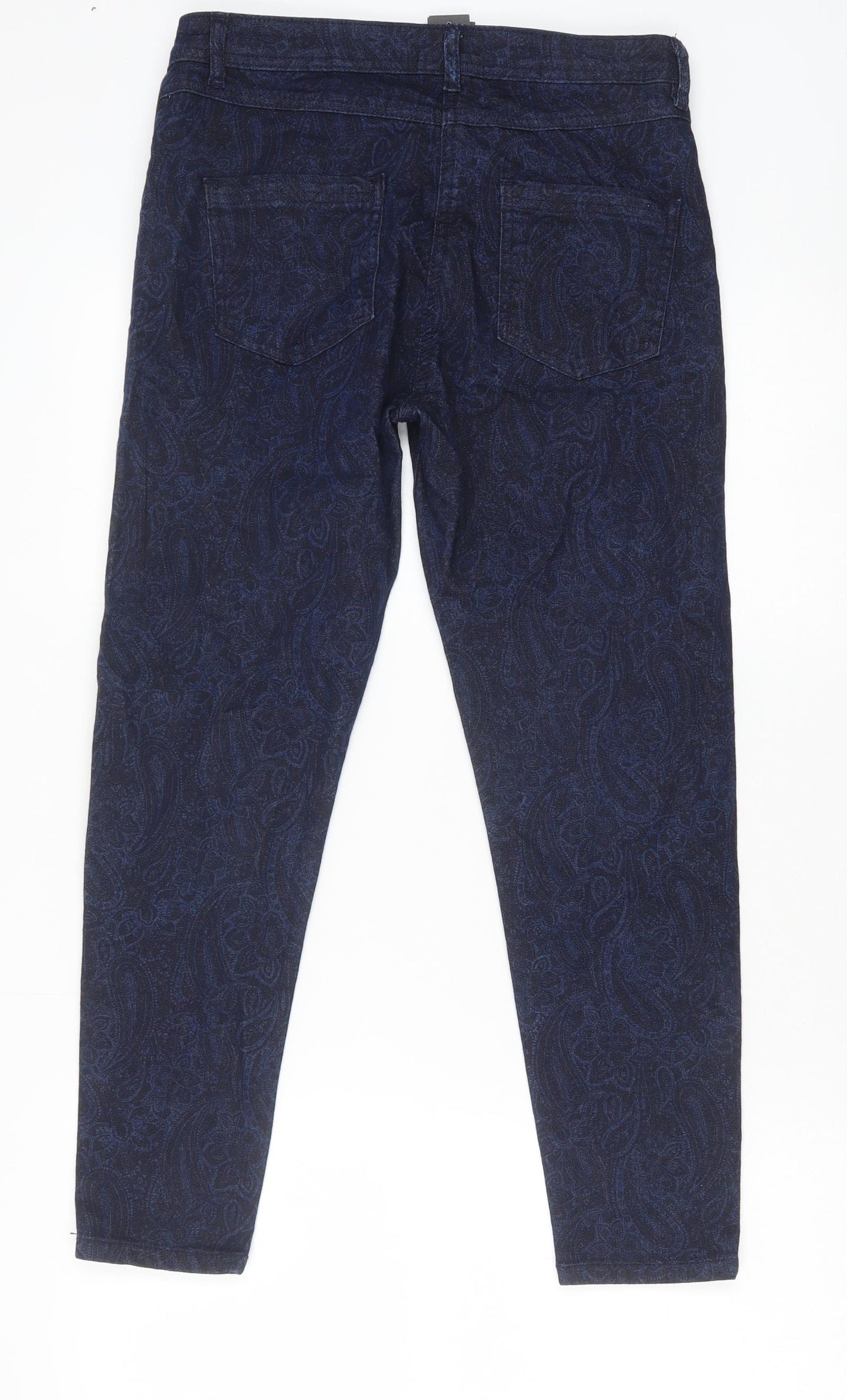 M&Co Womens Blue Floral Cotton Skinny Jeans Size 10 Regular Zip