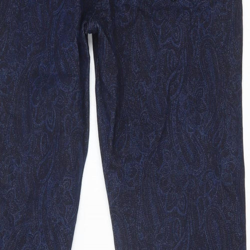 M&Co Womens Blue Floral Cotton Skinny Jeans Size 10 Regular Zip