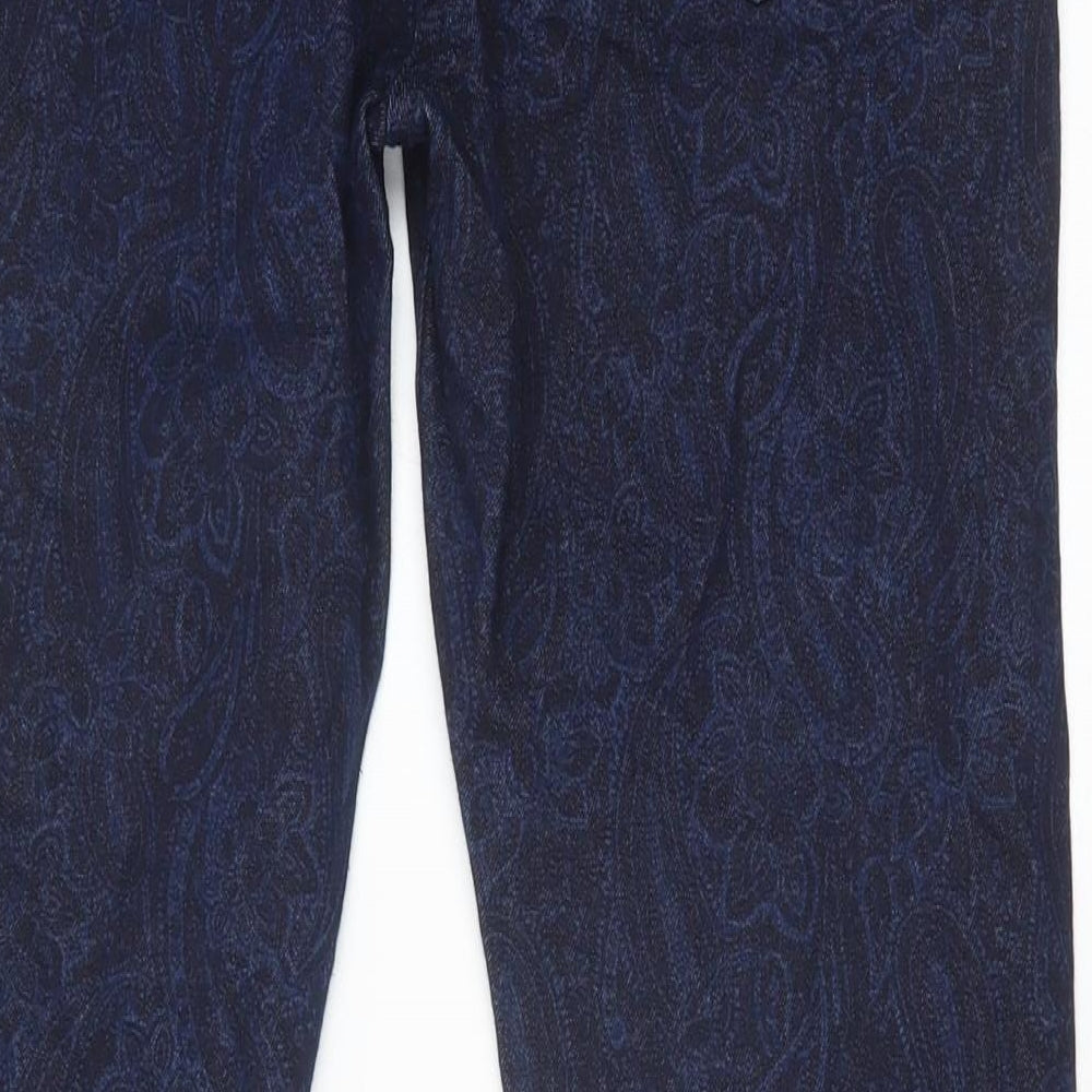 M&Co Womens Blue Floral Cotton Skinny Jeans Size 10 Regular Zip