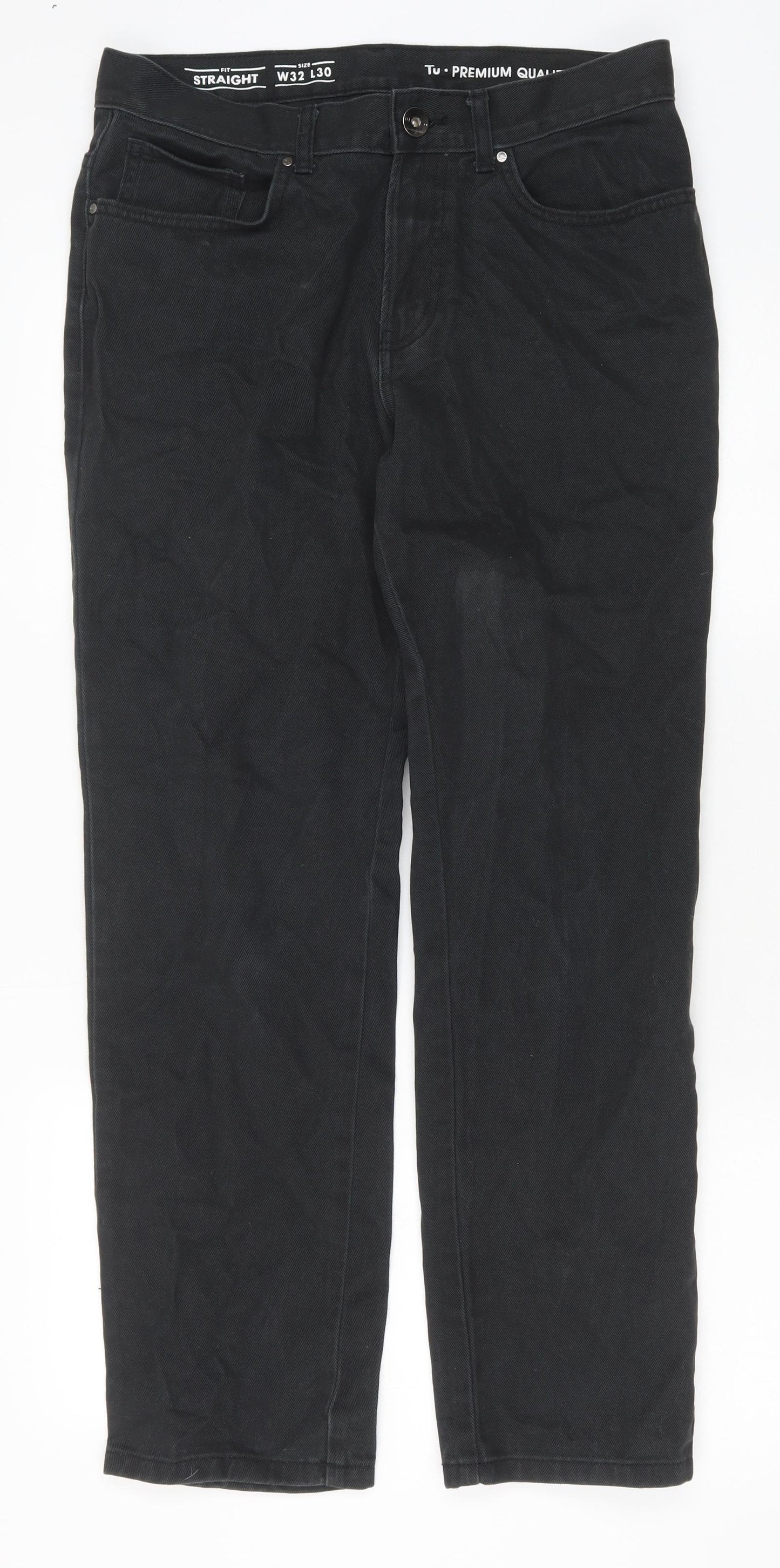 TU Mens Black Cotton Straight Jeans Size 32 in Regular Zip