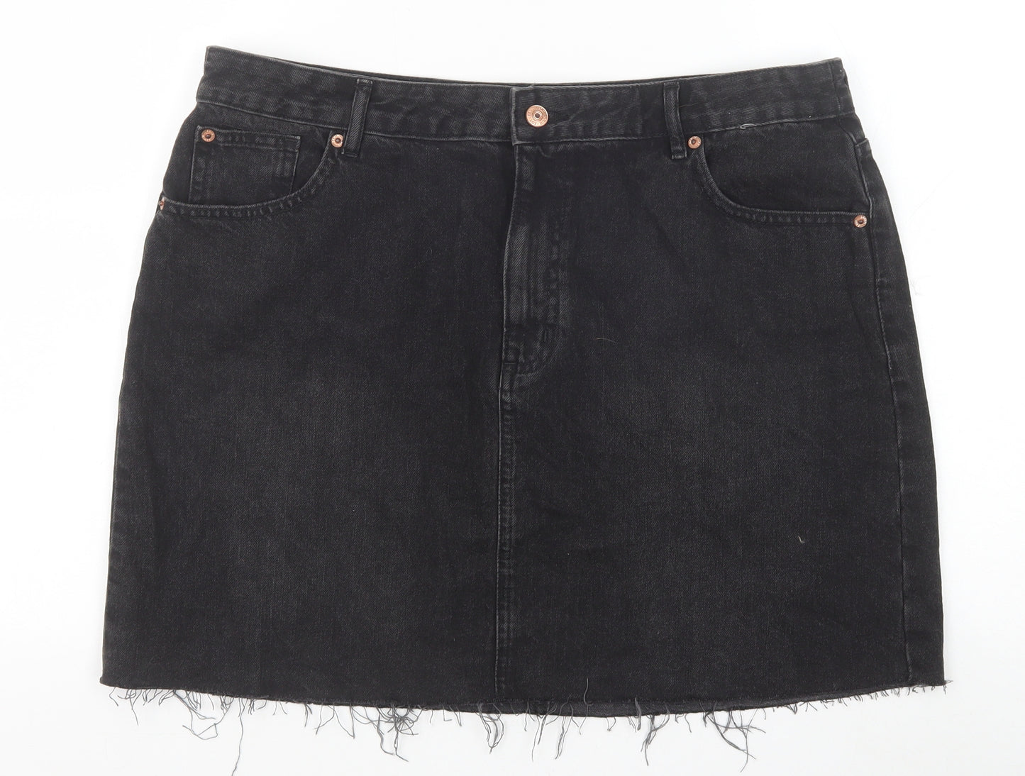 F&F Womens Black Cotton A-Line Skirt Size 16 Zip