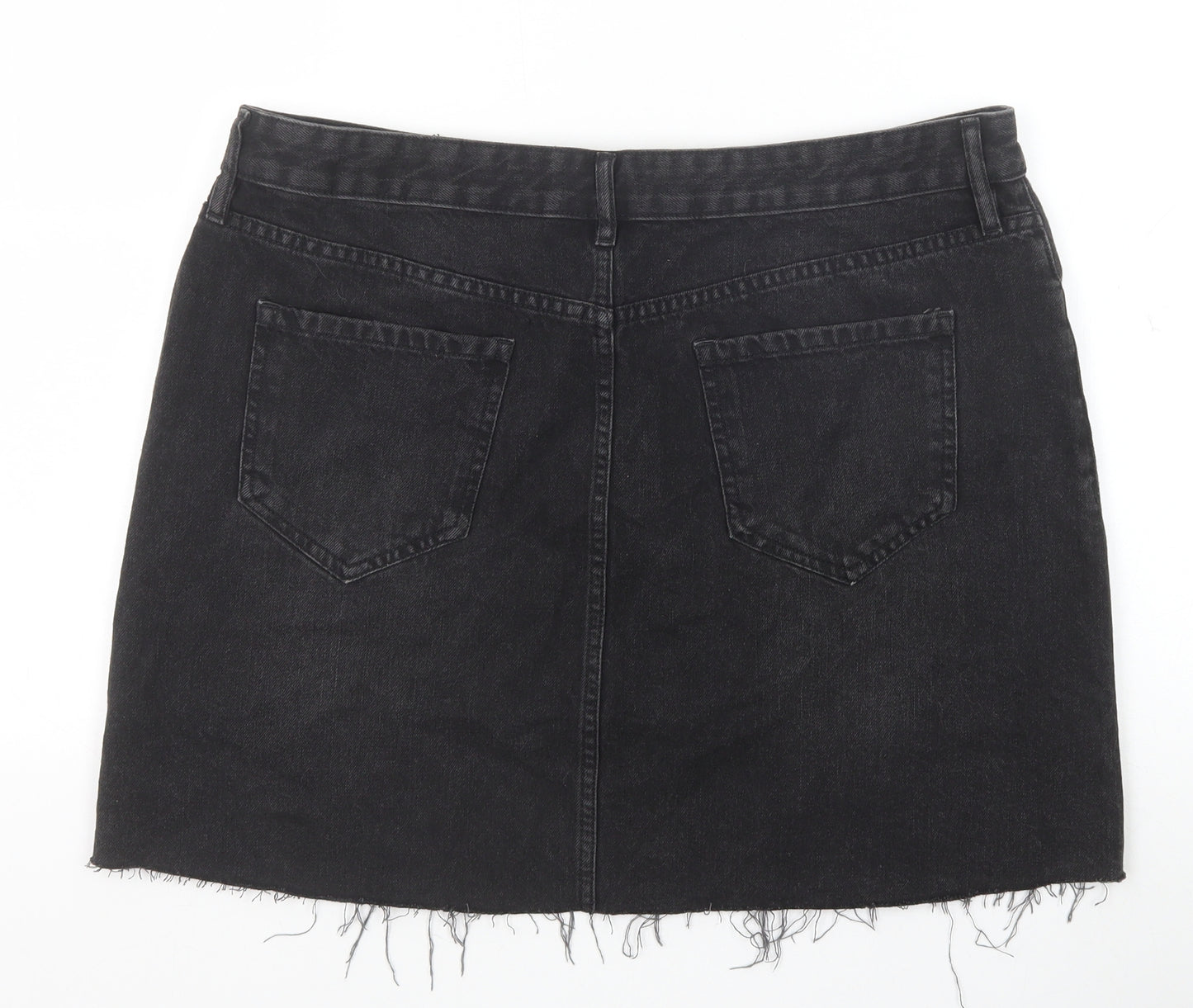F&F Womens Black Cotton A-Line Skirt Size 16 Zip