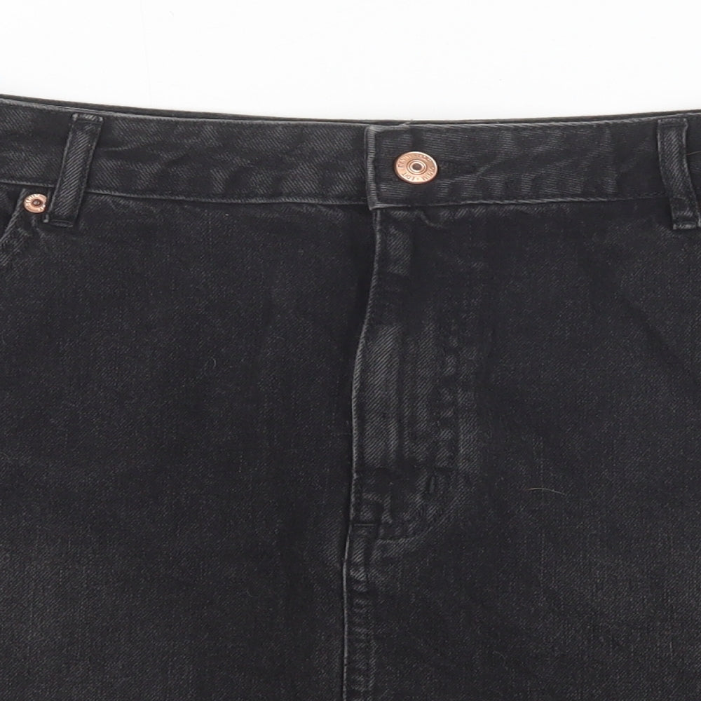 F&F Womens Black Cotton A-Line Skirt Size 16 Zip