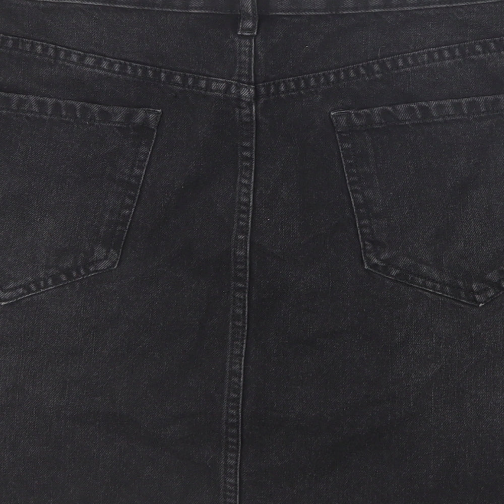 F&F Womens Black Cotton A-Line Skirt Size 16 Zip