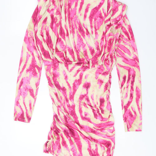Preworn Womens Pink Animal Print Polyester Bodycon One Size Round Neck Pullover - Tiger Pattern
