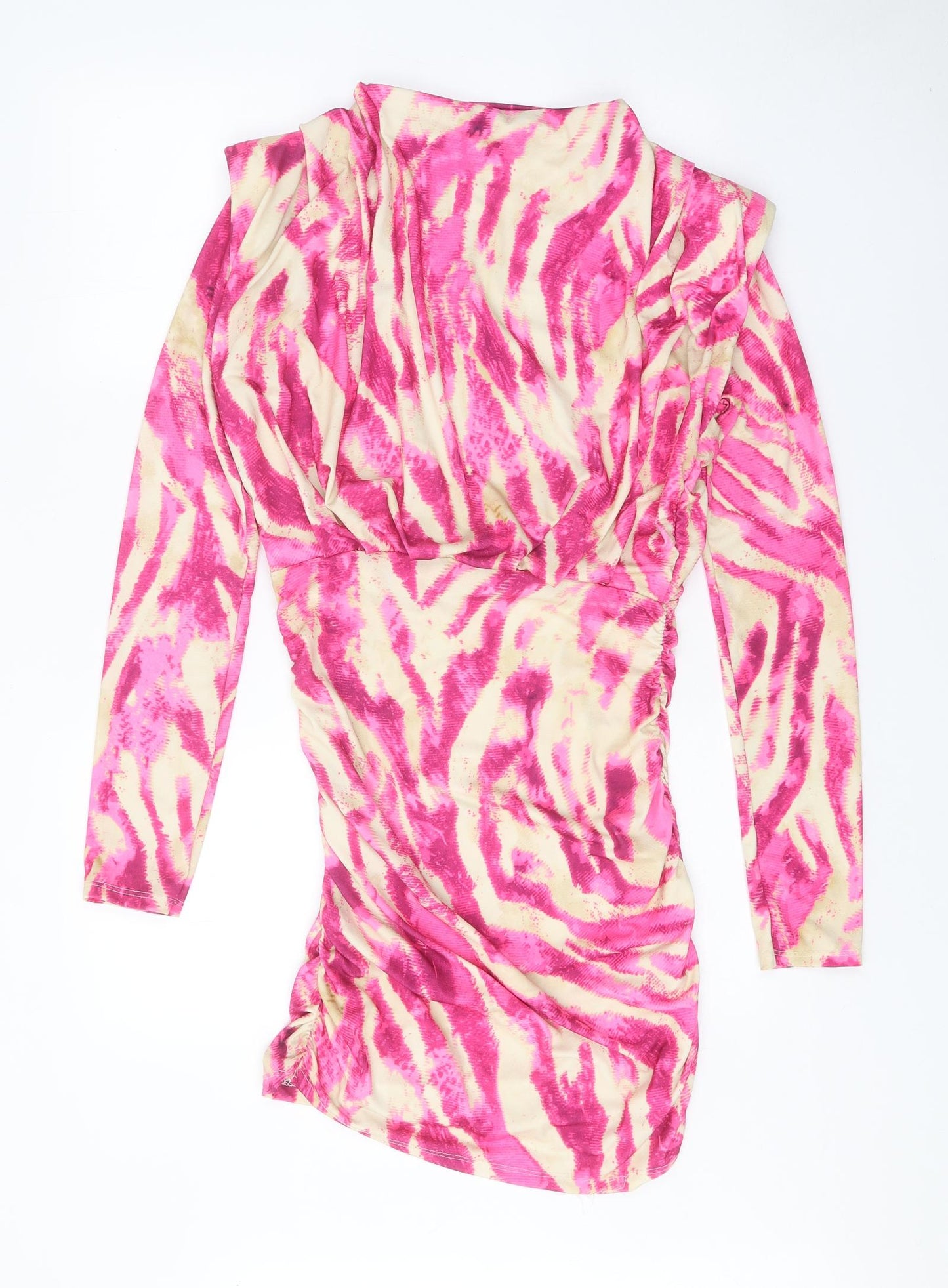 Preworn Womens Pink Animal Print Polyester Bodycon One Size Round Neck Pullover - Tiger Pattern