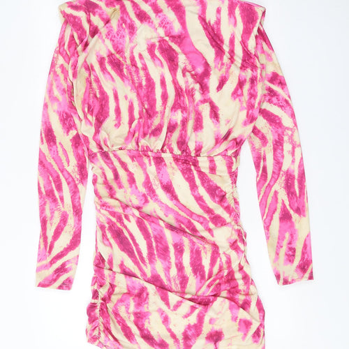 Preworn Womens Pink Animal Print Polyester Bodycon One Size Round Neck Pullover - Tiger Pattern