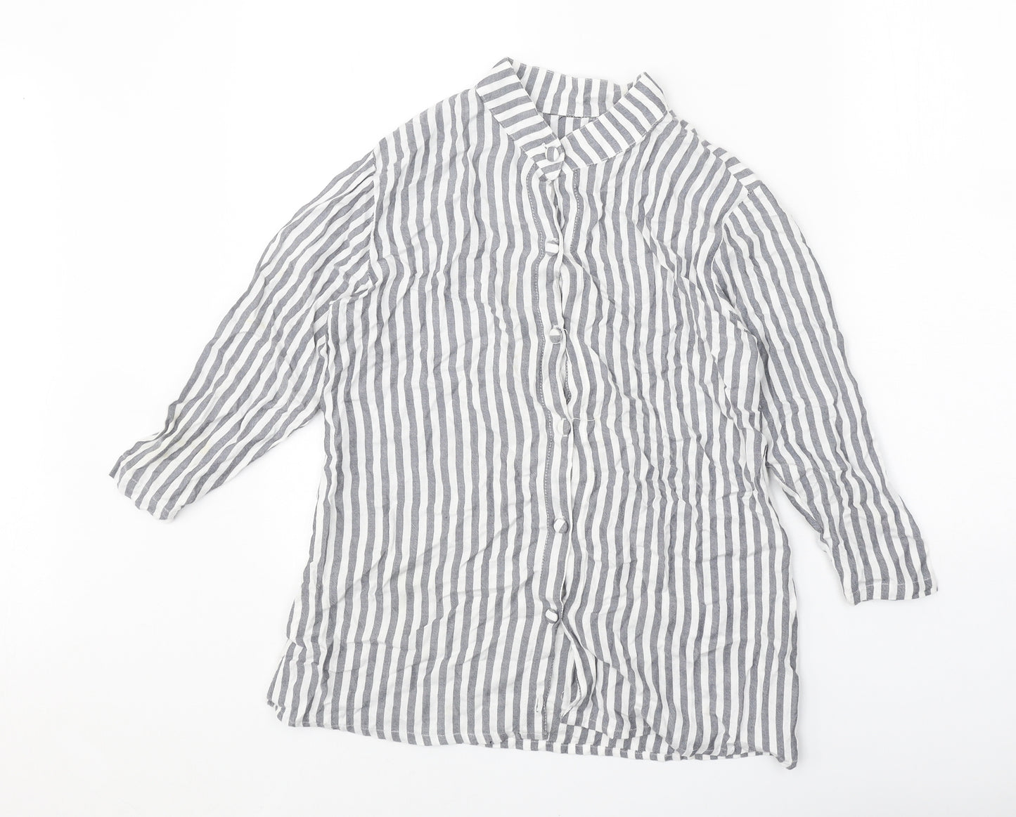 Ivy Bank Womens White Striped Polyester Basic Button-Up Size S Collared