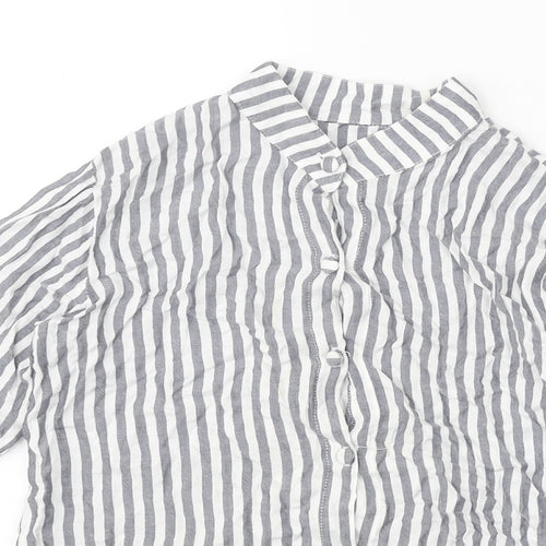 Ivy Bank Womens White Striped Polyester Basic Button-Up Size S Collared