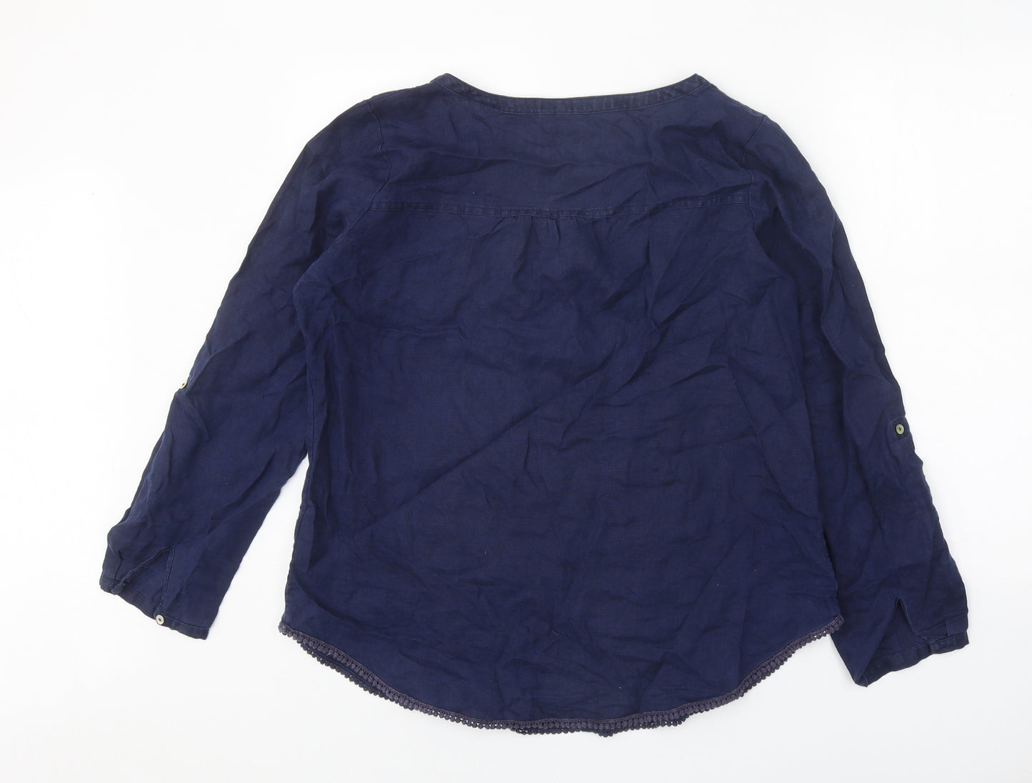 Marks and Spencer Womens Blue Linen Basic Blouse Size 14 V-Neck