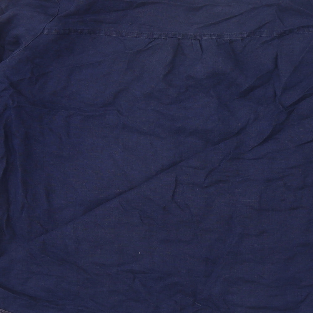 Marks and Spencer Womens Blue Linen Basic Blouse Size 14 V-Neck