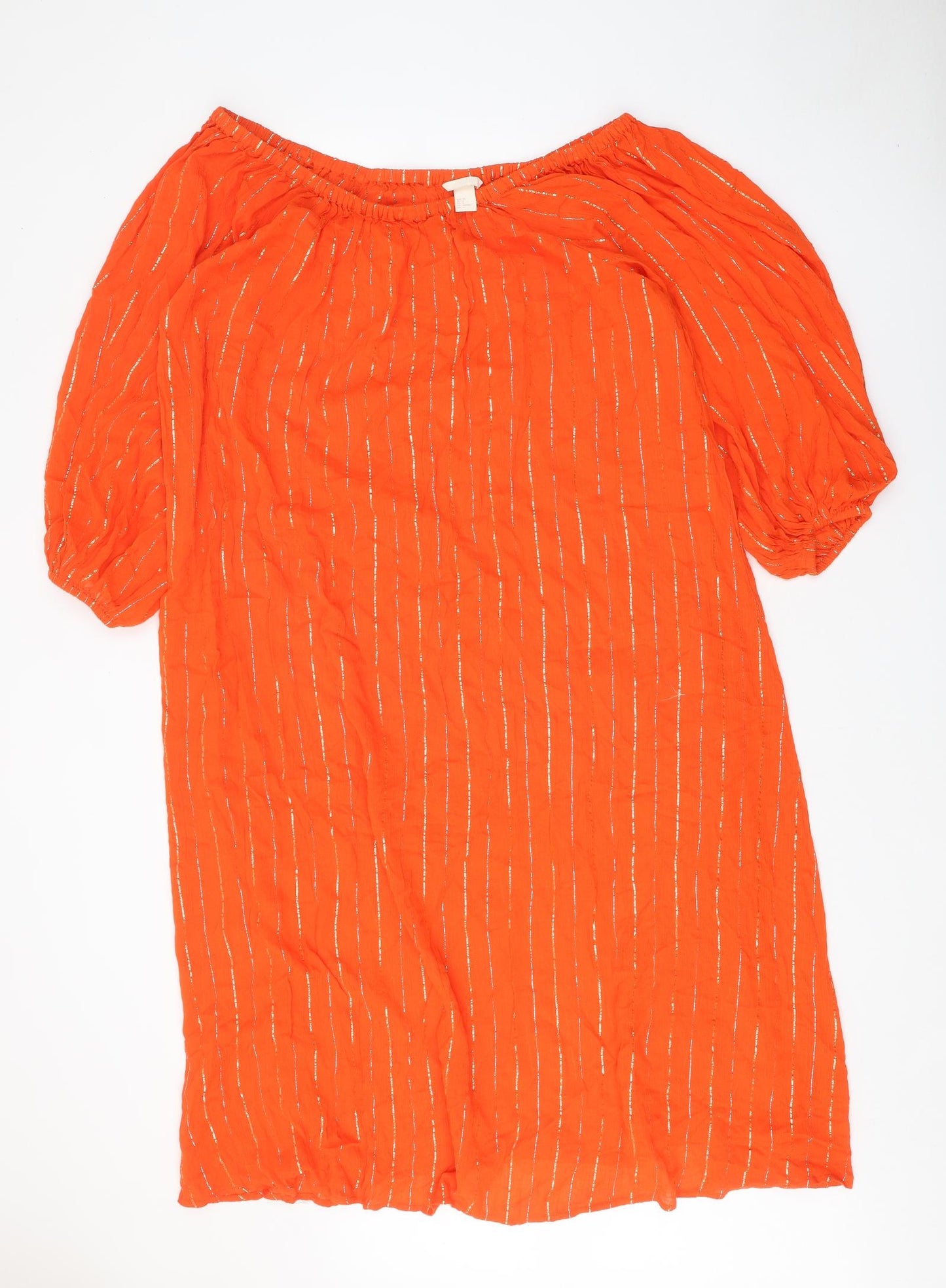 H&M Womens Orange Striped Polyester A-Line Size 10 Boat Neck Pullover