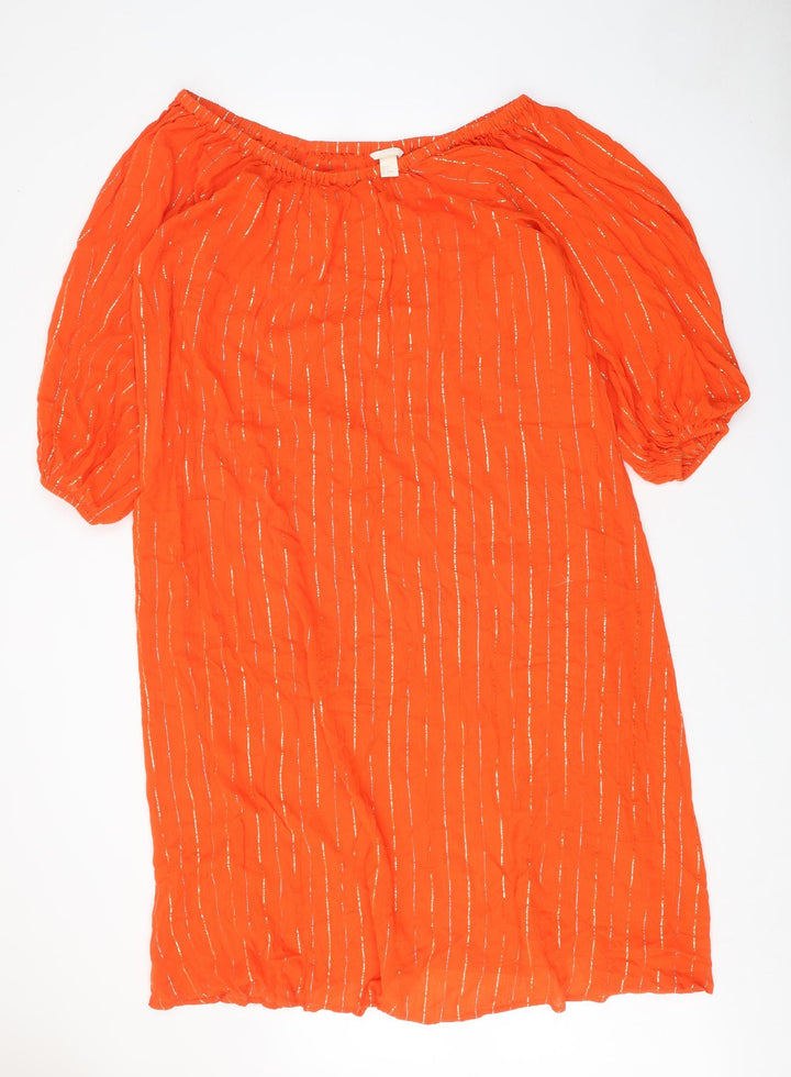 H&M Womens Orange Striped Polyester A-Line Size 10 Boat Neck Pullover
