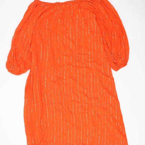 H&M Womens Orange Striped Polyester A-Line Size 10 Boat Neck Pullover