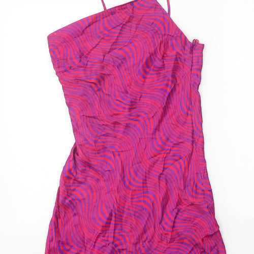 Primark Womens Pink Geometric Viscose Slip Dress Size 10 Square Neck Pullover