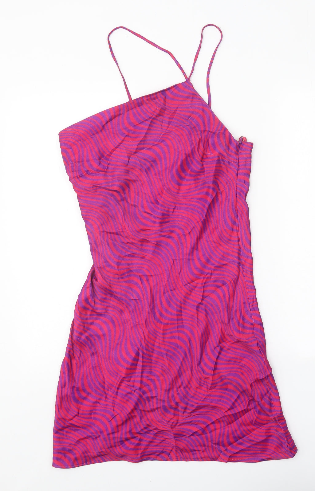 Primark Womens Pink Geometric Viscose Slip Dress Size 10 Square Neck Pullover